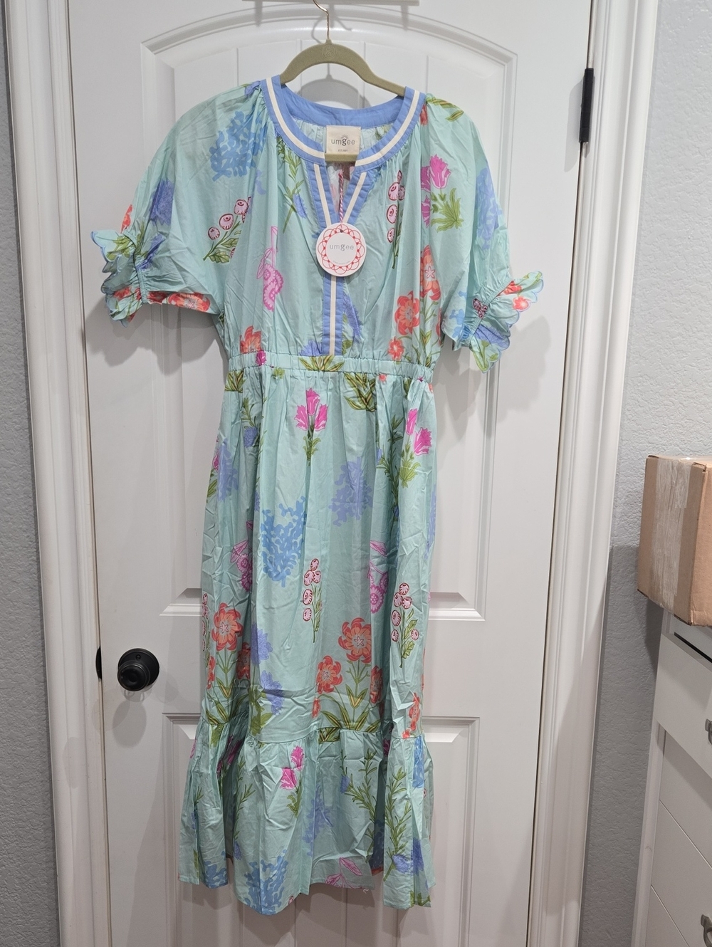 Umgee Light Mint Floral Tie-Sleeve Midi Dress